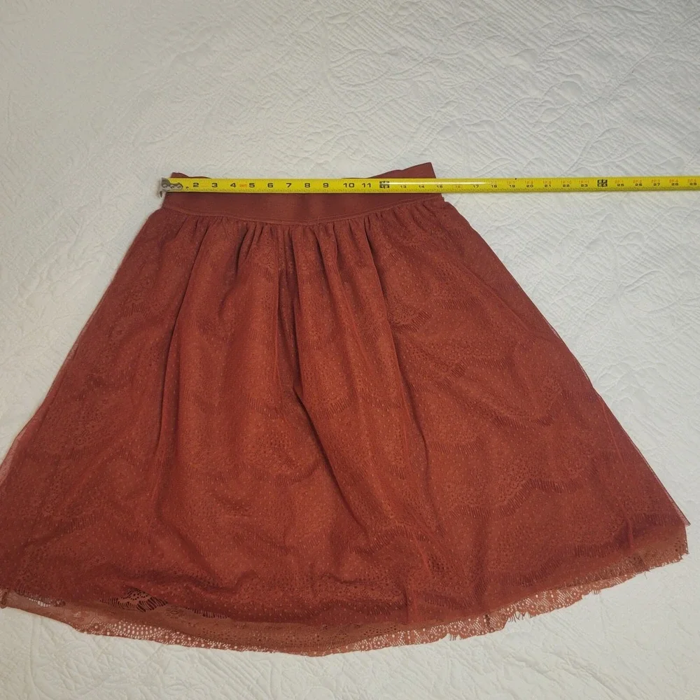 DownEast Rust Orange Lace Mesh Skirt Womens Medium‎ Scalloped Hem Knee Length